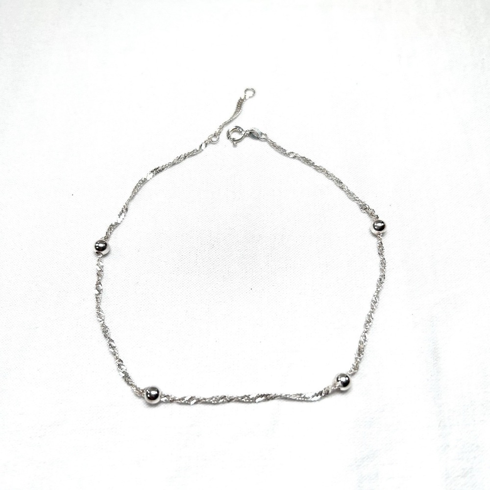 NEW Unisex Sterling Silver Twisted Bead Ankle Bracelet Sz 9.25 10.25 Adjustable